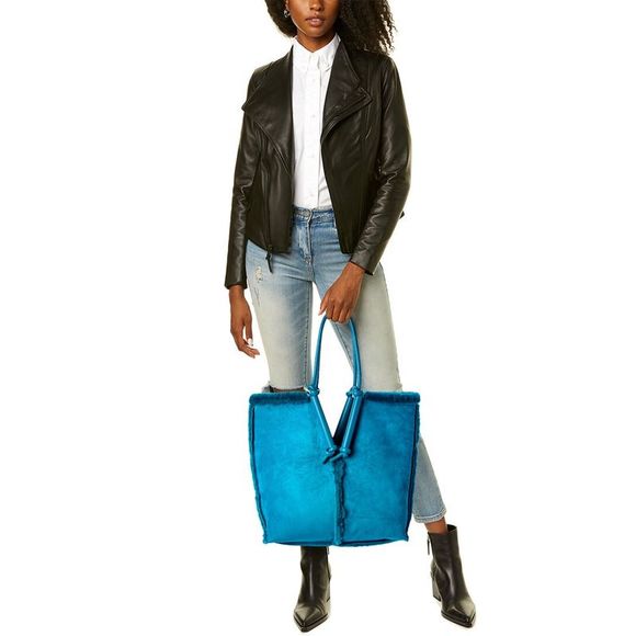 Bottega Veneta Bolster Shearling & Leather Tote, Blue - Picture 4 of 4